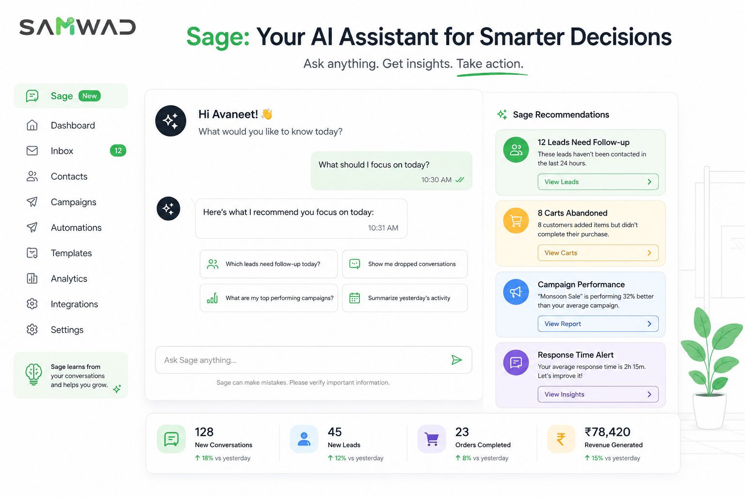 SAMWAD Sage AI assistant dashboard